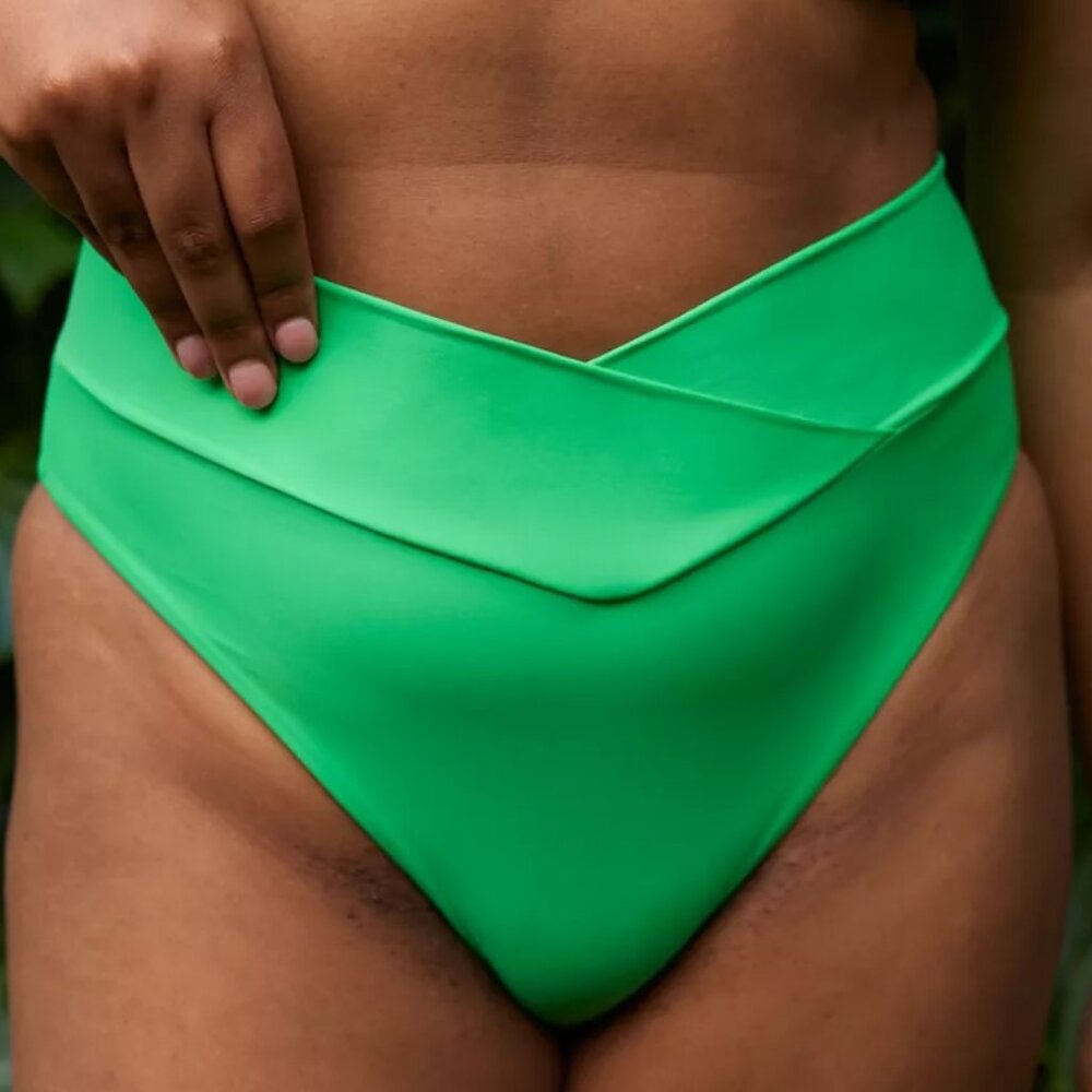 Aerie NWT Crossover High Cut Cheeky Bikini Bottom in Green Pop size XXS